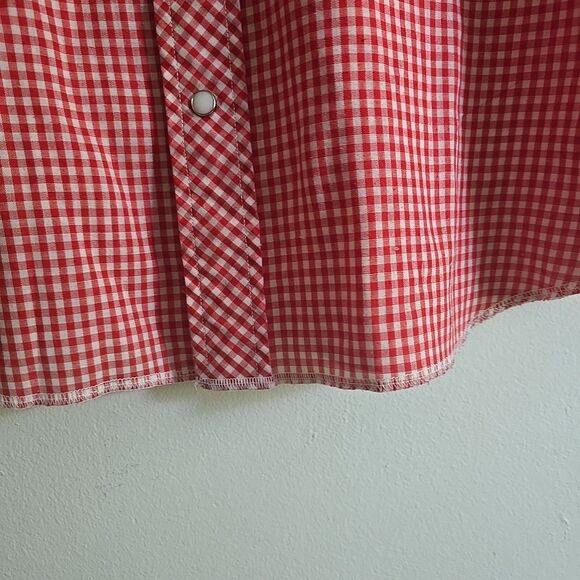 Wrangler Men's VTG Long Sleeve Western Pearl Snap Shirt Red & White Plaid L - Picture 5 of 9